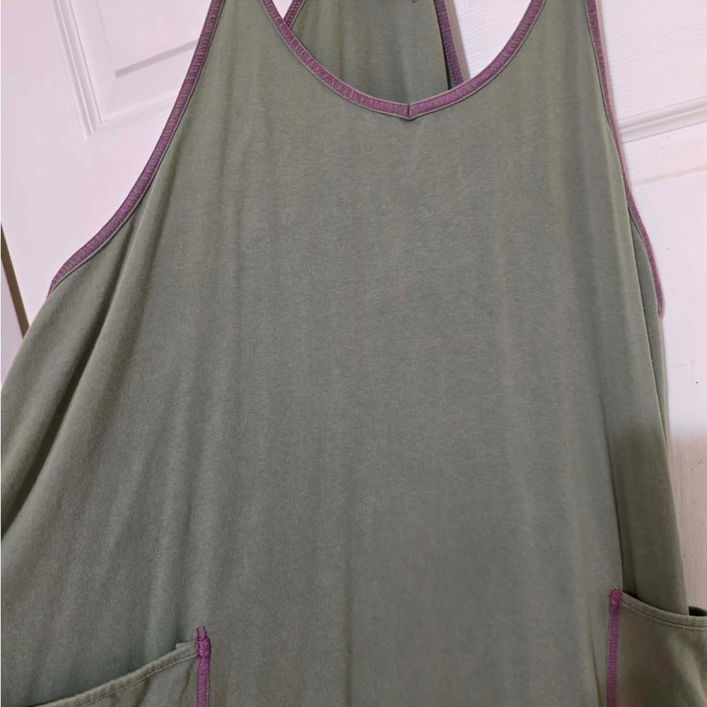 Olive Green natural life  Romper with Contrast Trim - Picture 3 of 11